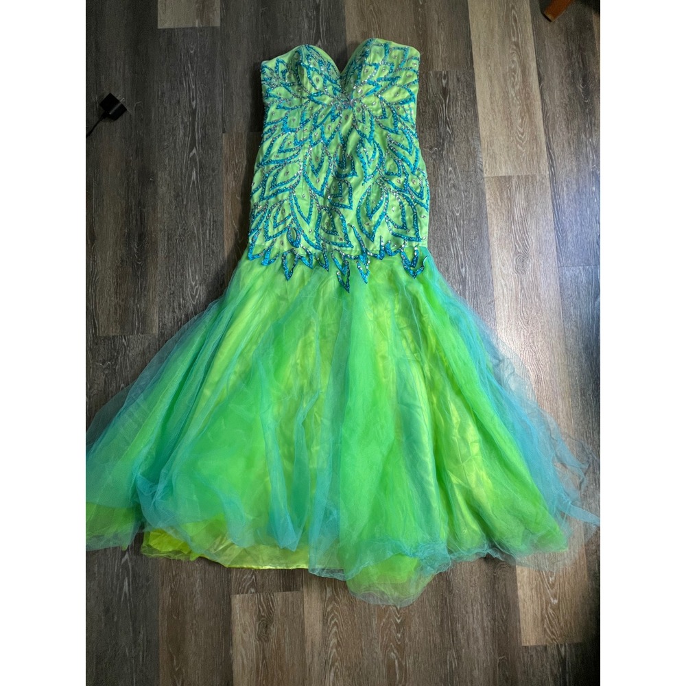 Unbranded Mermaid Prom Dress Women Size Small Lime Green Fair Sequin Rhinestone